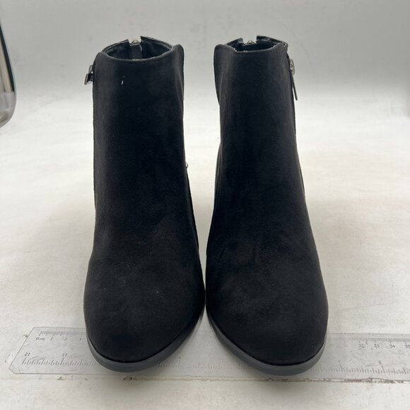 Women Ankle Boots Low Heel Boot Round Toe Zipper Booties Black Suede - Picture 2 of 6